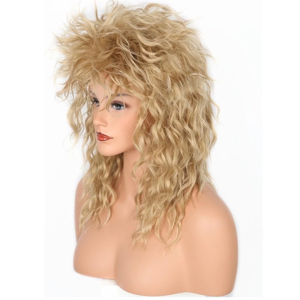 NWT LeMarnia 80s Rock Diva Mullet Wig Blonde Brown Halloween Cosplay Unisex - Picture 2 of 5